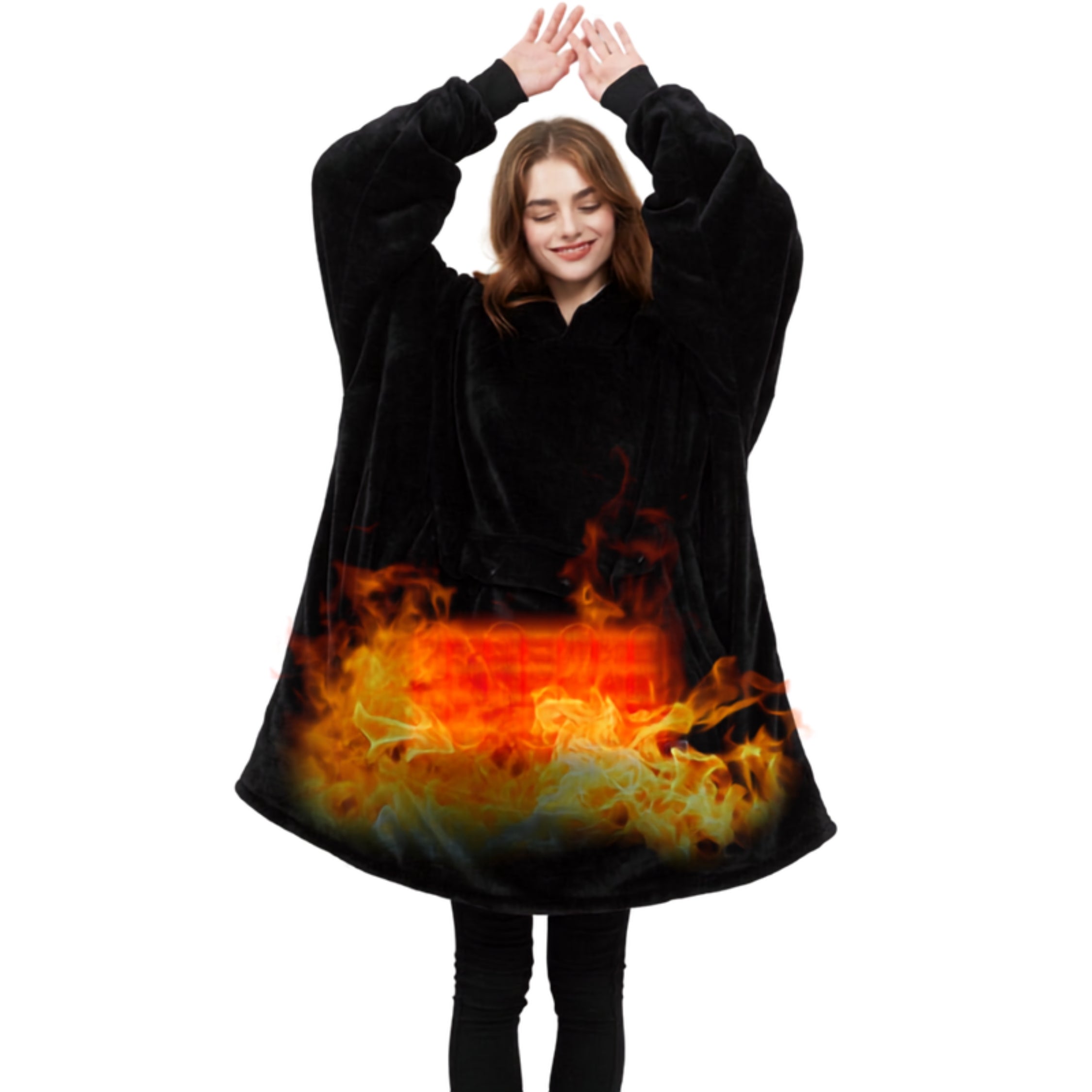 USB Heated Wearable Blanket Oversized Lazy Hoodie With Large Heating Area Back Cozy Warm Sherpa Hoodie Blanket No Battery Pack